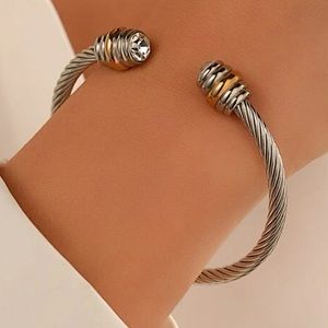 Cubic Zirconia Decor Cuff Bangle